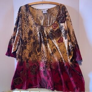 Ulla Popken Tunic Top Shirt Blouse Size 32/34 Stretch Knit 3/4 Sleeve Cotton